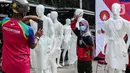 Warga berfoto dengan boneka maneken yang dipajang di Bundaran HI, Jakarta, Minggu (15/11/2020). Boneka maneken tersebut sebagai bentuk "Mengenang Korban Kecelakaan Lalu Lintas 2020" dan mengingatkan pengguna jalan agar selalu patuhi peraturan lalu lintas demi keselamatan. (Liputan6.com/Johan Tallo)