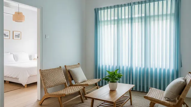 Warna Tirai yang Bagus Bikin Ruangan Tampak Luas Biru Muda