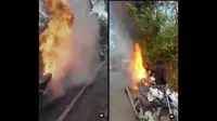 Sekumpulan pemuda modif knalpot motor Yamaha Vixion sampai nyembur kobaran api. (source: Instagram @fakta.indo)