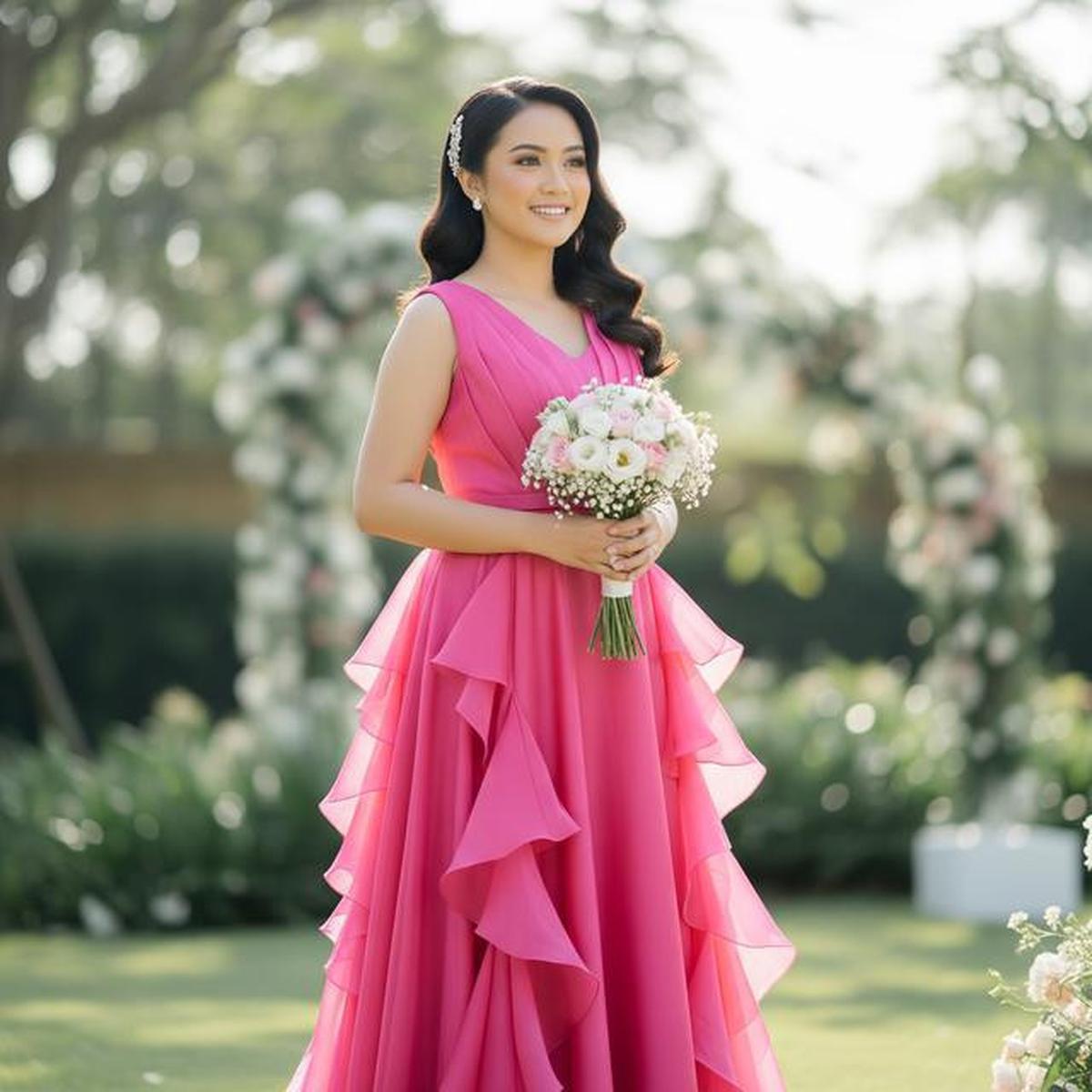 7 Inspirasi Model Baju Bridesmaid Warna Pink Fanta, Tampil Cerah dan Modern