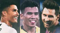 Cristiano Ronaldo, Safawi Rasyid, Lionel Messi (Bola.com/Adreanus Titus)