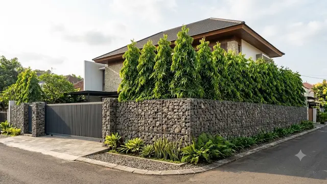 Inspirasi Pagar Rumah dengan Glodokan Tiang dan Batu Alam/AI Generated