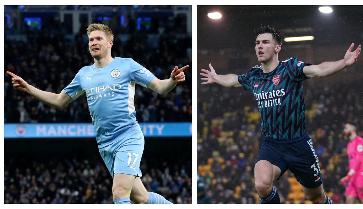 Manchester City dan Arsenal sama-sama meraih kemenangan besar di laga yang bertajuk Boxing Day di Liga Inggris 2021/22. The Cityzens berhasil menang 6-3 dari Leicester City sedangkan The Gunners sukses mencetak lima gol tanpa balas ke gawang Norwich City. (Foto kolase: AP)