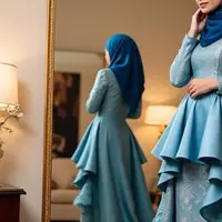 Ilustrasi Gamis Satin Berlayer (Sumber Gambar: Meta AI)