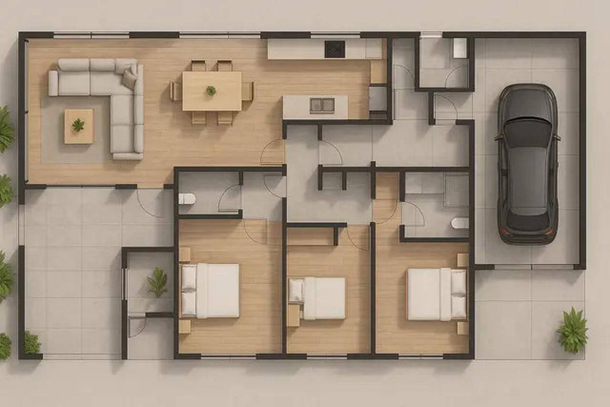 Denah Rumah 1 Lantai 3 Kamar Tidur dan Garasi, Ini Referensi untuk Punya Hunian Mininalis Modern