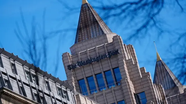 One Franklin Square, gedung yang menjadi kantor surat kabar The Washington Post di pusat kota Washington, Amerika Serikat, Rabu (4/2/2026).