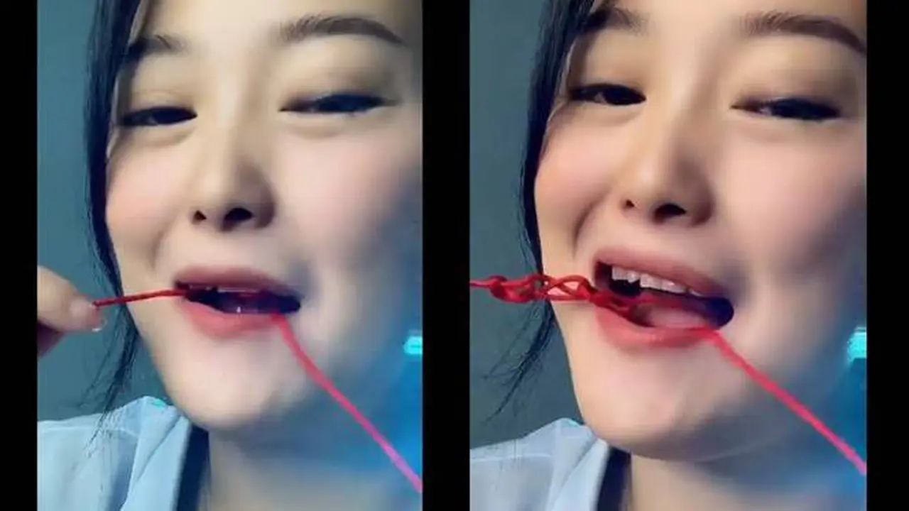 Ikat Tali dengan Lidah, Aksi Viral Wanita Ini Netizen Melongo