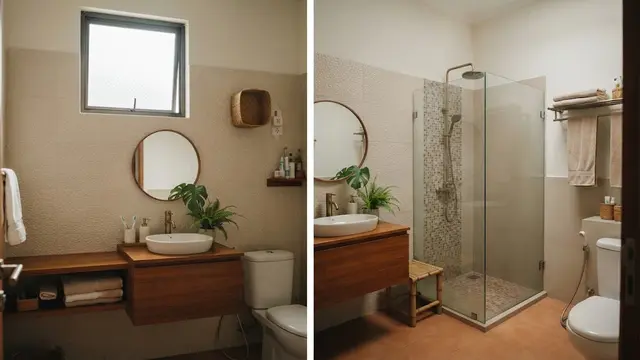 Model kamar mandi dengan jendela tinggi agar tetap mendapat cahaya desain jendela tinggi persegi