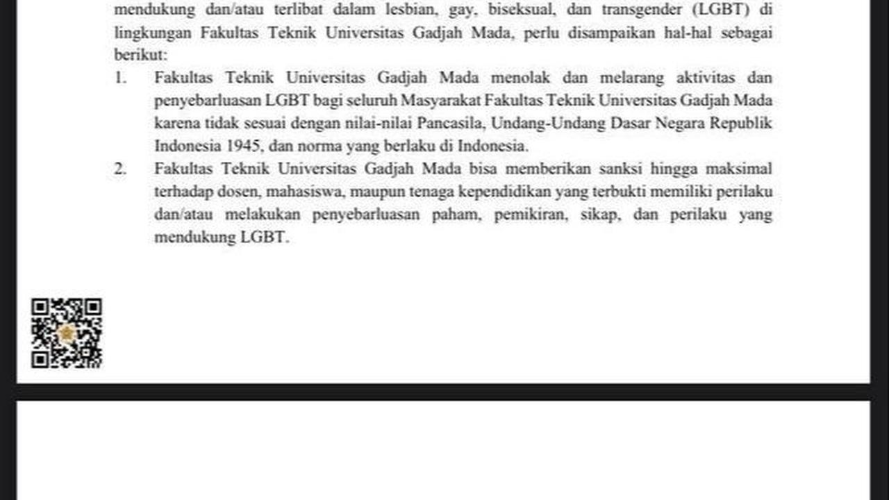 Beredar Surat Larangan LGBT, Begini Penjelasan Fakultas Teknik UGM
