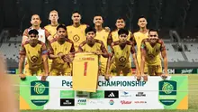 Starting XI Sriwijaya FC saat menjalani laga tandang ke markas Sumsesl United dalam laga pekan ke-21 Pegadaian Championship 2025/2026 di Stadion Gelora Sriwijaya, Palembang, Sabtu (28/2/2026). (Dok. Sriwijaya FC)
