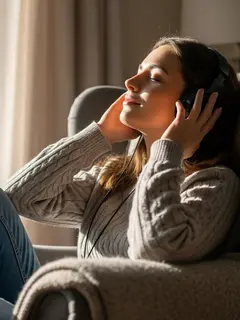 Ilustrasi mendengarkan lagu. [Foto: Gemini]