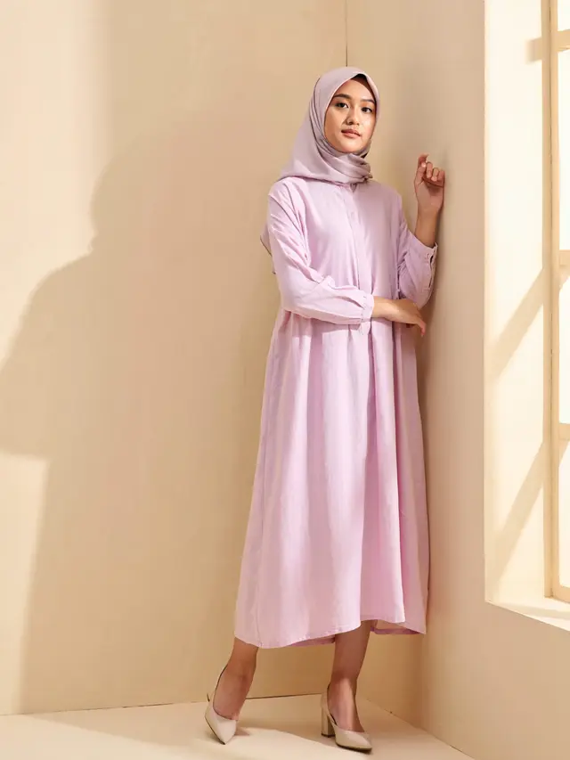 Midi Dress Muslim Kombinasi Linen Nyaman untuk Sehari-hari