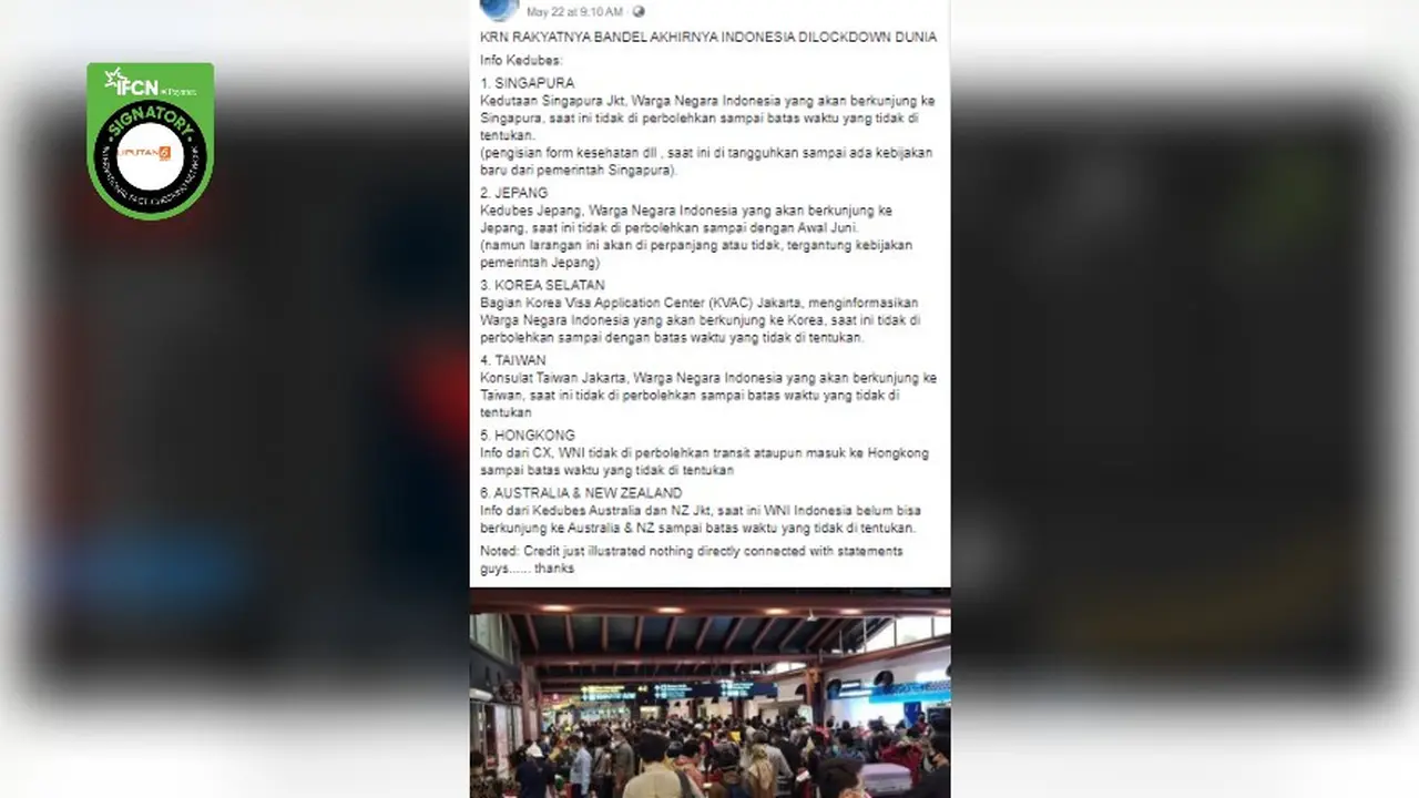 Cek Fakta: Benarkah Indonesia Di-lockdown Dunia karena Rakyatnya Bandel? (Facebook)
