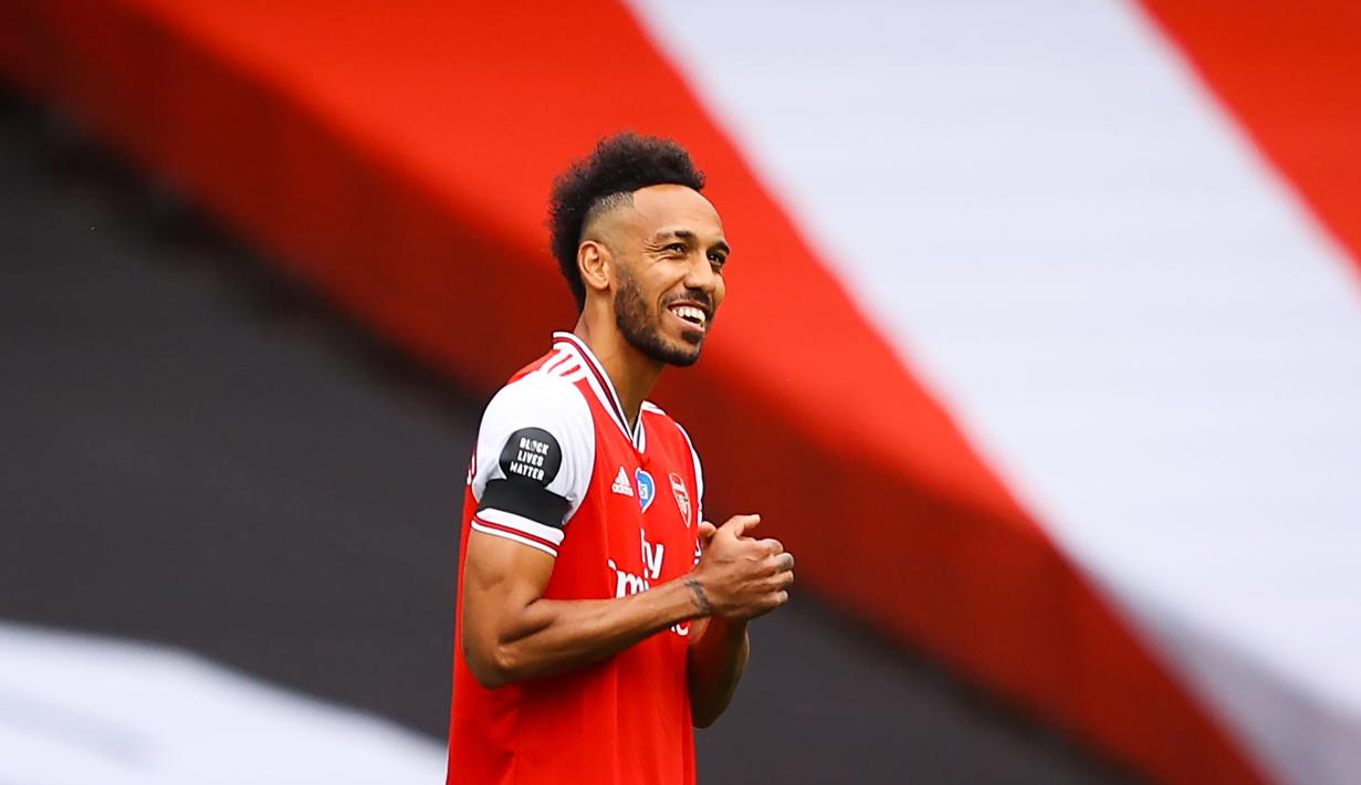 6. Pierre-Emerick Aubameyang (35,5 kmph) - Pemain berusia 31 tahun ini menjadi andalan lini serang Arsenal dalam mencetak gol. Selain memiliki ketajam mencetak gol, Aubameyang tercatat memiliki kecepatan berlari hingga 35,5 kmph. (AFP/ Richard Heathcote/pool)