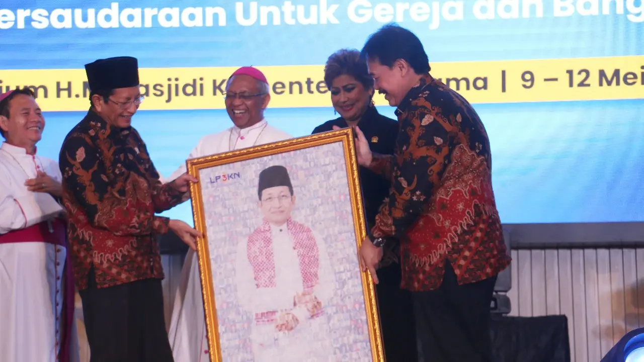 Menteri Agama RI Nasaruddin Umar menghadiri Musyawarah Nasional (Munas) III Lembaga Pembinaan dan Pengembangan Pesparani Katolik Nasional (LP3KN) di Auditorium Kementerian Agama RI, Jalan MH Thamrin, Jakarta Pusat, Jumat (10/5/2025) (Istimewa)