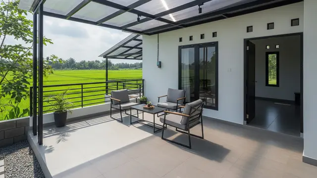 Teras Semi-Outdoor dengan Atap Transparan
