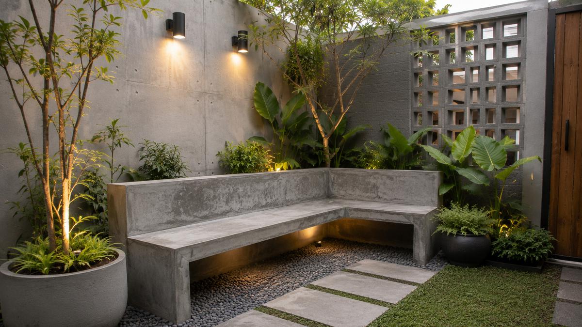 7 Desain Bangku Taman Mungil dari Semen di Halaman Rumah