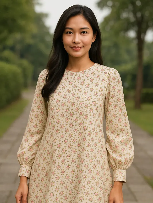 7 Model Tunik Motif Bunga Kecil Lengan Bishop, Bikin Tampilan Feminin dan Anggun di Segala Acara