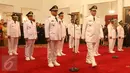 Suasana pelantikan lima Gubernur dan Wagub baru di Istana Negara, Jakarta, Jumat (12/5). Kelima kepala daerah yang dilantik adalah Banten, Gorontalo, Sulawesi Barat, Bangka Belitung, dan Papua Barat. (Liputan6.com)