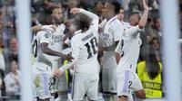 Real Madrid mengalahkan Chelsea 2-0 pada leg pertama perempat final Liga Champions 2022/2023 di Santiago Bernabeu, Kamis (13/4/2023). (AP/Manu Fernandez)