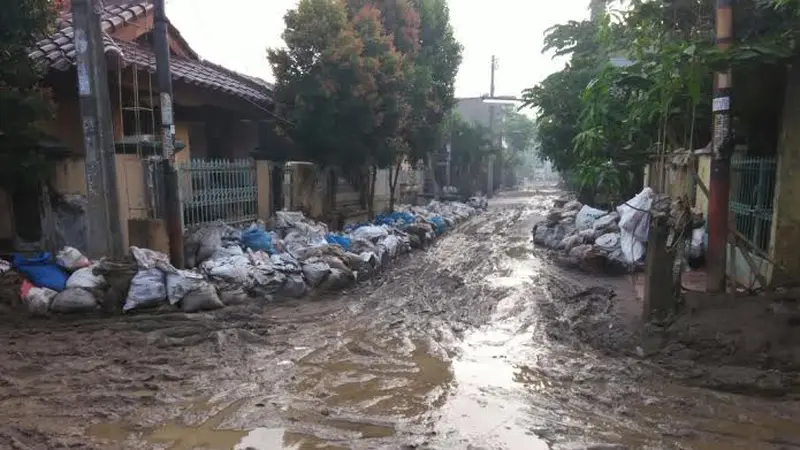 Kondisi pascabanjir di Villa Nusa Indah Kabupaten Bogor. 