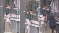 Detik-detik penyelamatan balita yang tersangkut di tiang balkon rumah susun (SCREENGRAB FROM YOUTUBE/PEAR VIDEO)