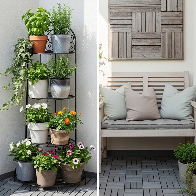 Desain Teras Sempit 2x2 Meter Jadi Kebun Mini Pakai Pot Bertingkat (AI)