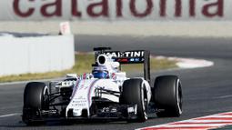 Pebalap Williams Martini Racing,  Valtteri Bottas  mencatat waktu tercepat yaitu 1m23,261s pada sesi kedua tes pramusim di Sirkuit Catalunya, Barcelona, Rabu (2/3/2016). Malam WIB. (AFP/Josep Lago)