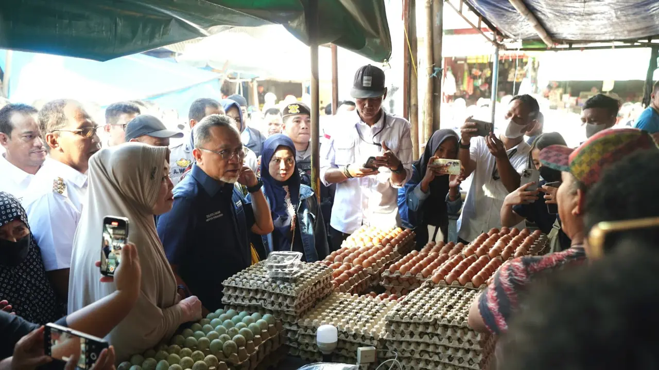 Mendag Zulkifli Hasan meninjau harga dan pasokan bapok di Pasar Terong, Makassar, Sulawesi Selatan