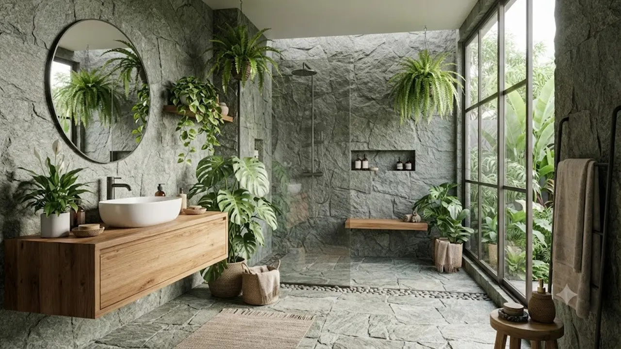 Model Kamar Mandi dengan Batu Alam