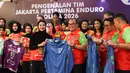 Pemain, pelatih, dan pengurus dari Jakarta Pertamina Enduro pada acara launching tim untuk kompetisi Proliga 2026 yang berlangsung di Enduro x Fastron Lounge, Gedung Oil Center, Thamrin, Jakarta Pusat pada Senin (05/01/2026).
