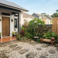 Gaya taman kering estetik ala resort di rumah mungil jadi ekslusif (AI Generated)