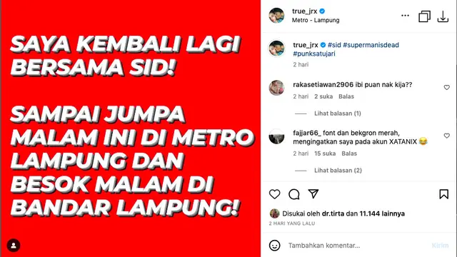Jerinx SID Kembali Hadir di Konser Superman Is Dead Setelah Absen Demi Program Hamil Nora Alexandra
