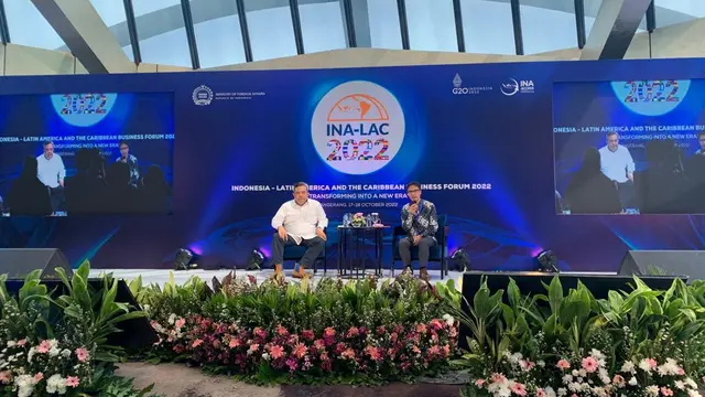 Forum bisnis INALAC 2022 yang akan menjadi wadah bagi para pengusaha dan pelaku ekspor-impor antara Indonesia dengan Amerika Latin-Karibia. Acara ini digelar di Tangerang pada 17-18 Oktober 2022. (Liputan6/Benedikta Miranti).