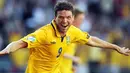 Selebrasi striker Swedia U-21, Marcus Berg seusai mencetak gol ke gawang Inggris di semifinal Piala Eropa U-21 di Gamla Ullavi Stadium, Gothenbur, 26 Juni 2009. AFP PHOTO/OLIVIER MORIN
