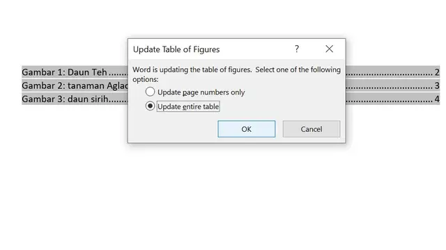 Cara membuat daftar gambar di Microsoft Word