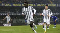 Kepastian Juventus meraup tiga poin penuh atas tun rumah Verona ditentukan oleh gol semata wayang Moise Kean pada menit ke-60. Gol terjadi usai Moise Kean mampu memanfaatkan umpan Adrien Rabiot. (LaPresse via AP/Paola Garbuio)