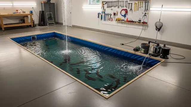 Ilustrasi Ide Kolam Terpal Lele di Garasi/Gemini AI