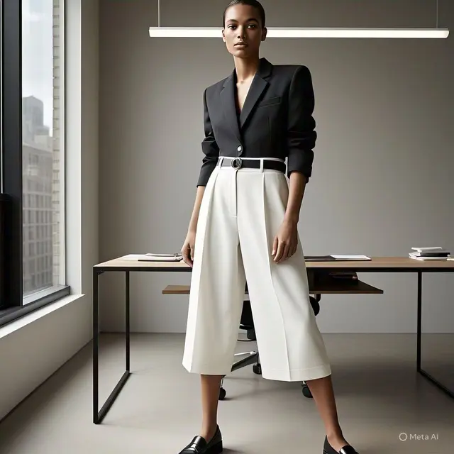 Outfit Kemeja Hitam dengan Celana Kulot Putih: Monokrom yang Chic