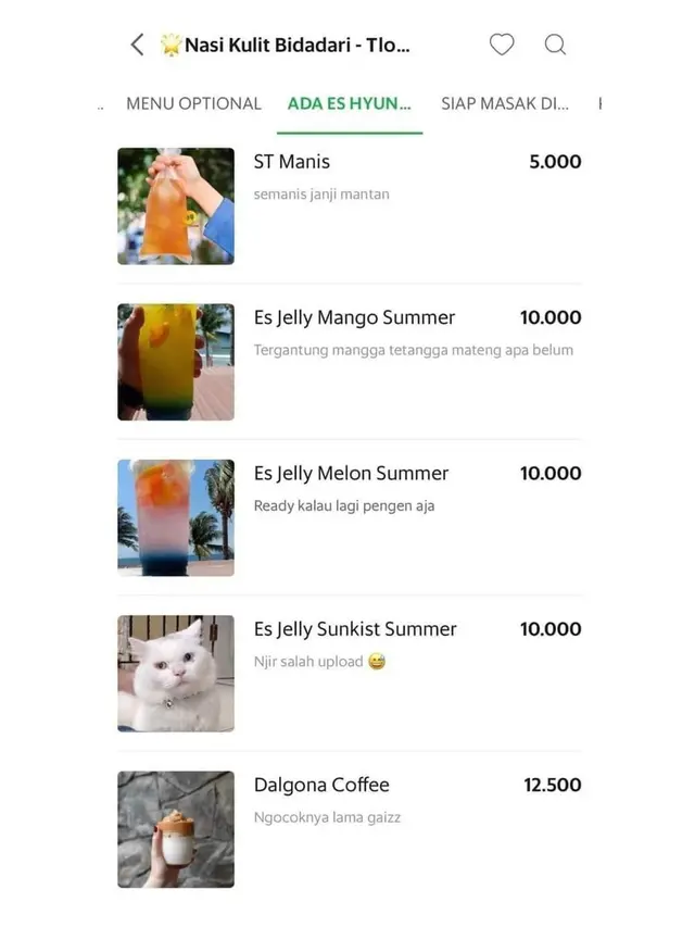 6 Gambar Nyeleneh di Daftar Menu Aplikasi Ojek Online Ini Bikin Salah Fokus