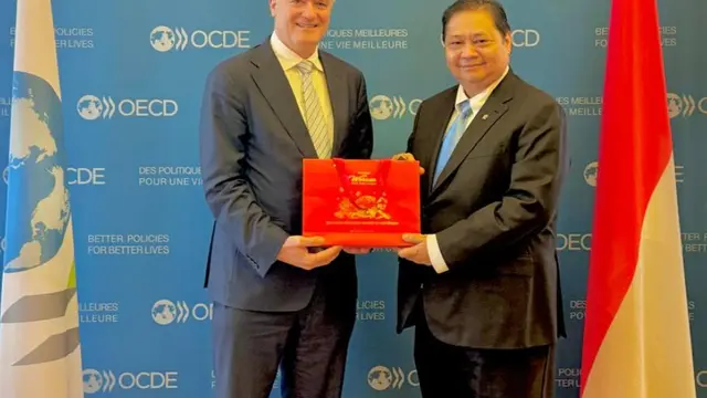 Menko Bidang Perekonomian Airlangga Hartarto bertemu dengan Sekretaris Jenderal OECD Mathias Cormann di Kantor Pusat OECD, Rabu, (5/3/2025). (Foto: ekon.go.id)