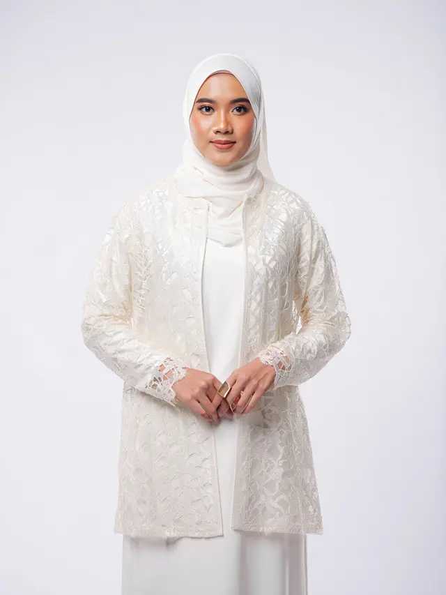 Gamis Kombinasi Outer Brokat Modern
