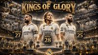 Trio legenda Real Madrid, Dani Carvajal, Luka Modric, Karim Benzema. (Bola.com/AI Generated)