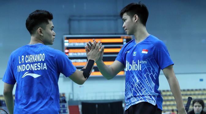 Ganda putra Leo Rolly Carnando/Daniel Marthin di Kejuaraan Dunia Junior Bulu Tangkis 2019. (PBSI)