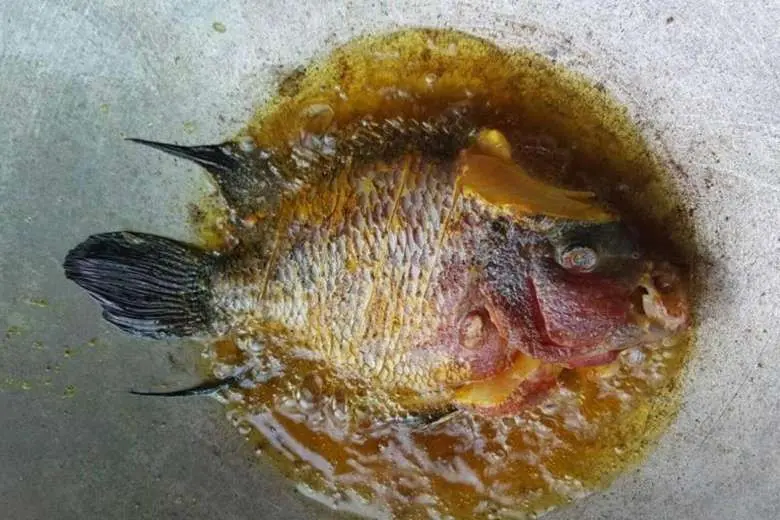 Detik-detik ikan louhan digoreng pada penggorengan panas (Facebook/Saya Cakap)