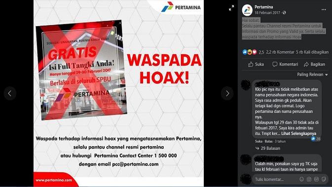 Gambar Tangkapan Layar Unggahan dari Akun Facebook Pertamina