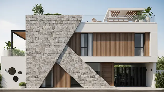 Model Rumah Minimalis Modern dengan Atap Datar dan Rooftop (Image by Gemini AI)