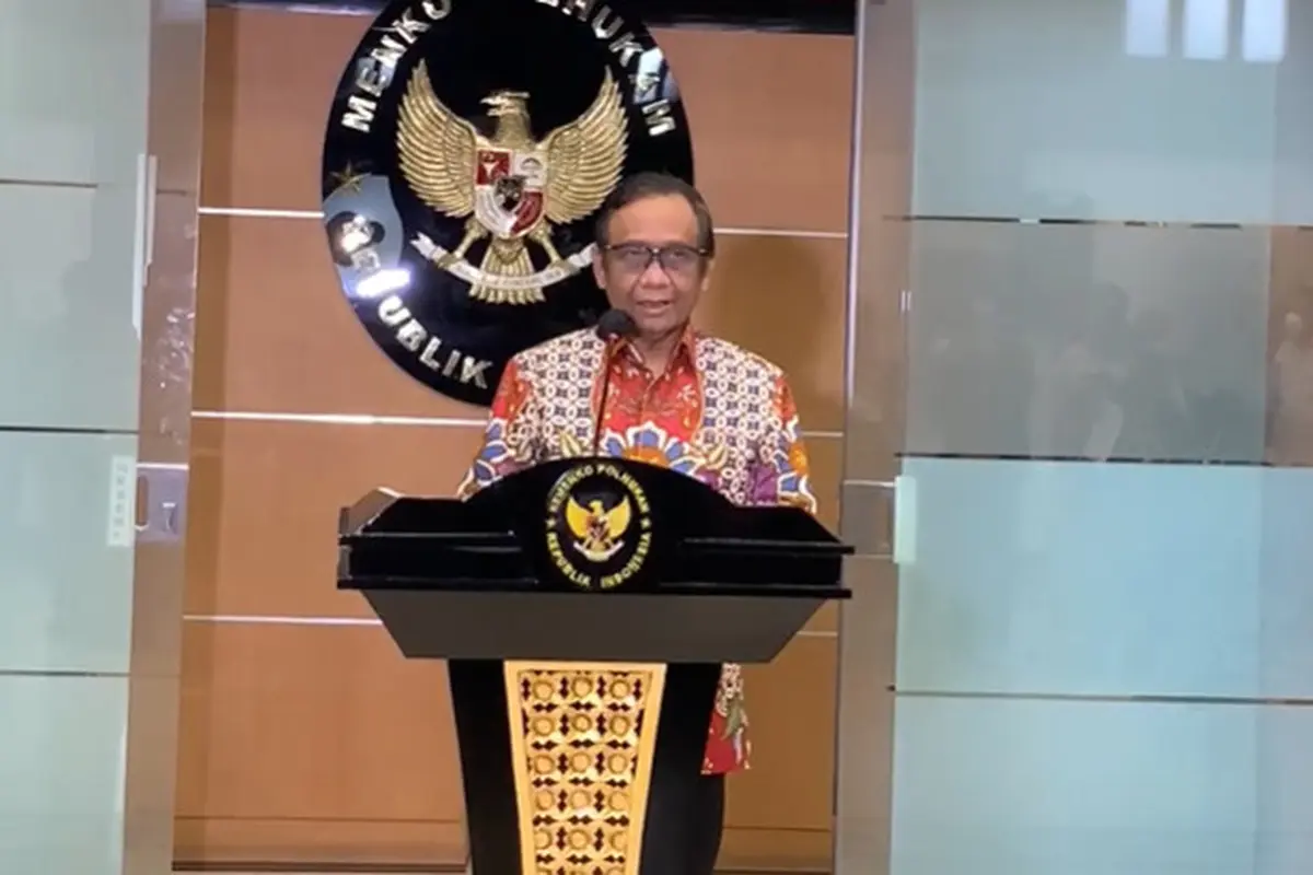 Menteri Koordinator Politik, Hukum, dan Keamanan (Menko Polhukam) Mahfud MD dalam konferensi pers Perkembangan Satgas BLBI, Kamis (20/1/2022).