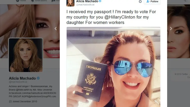 Pemenang Miss Universe 1996 Alicia Machado mendukung Hillary Clinton