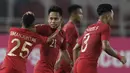 Pemain Timnas Indonesia, Andik Vermansah, merayakan gol yang dicetak Alfath Faathier ke gawang Timor Leste pada laga Piala AFF 2018 di SUGBK, Jakarta, Selasa (13/11). (Bola.com/M. Iqbal Ichsan)